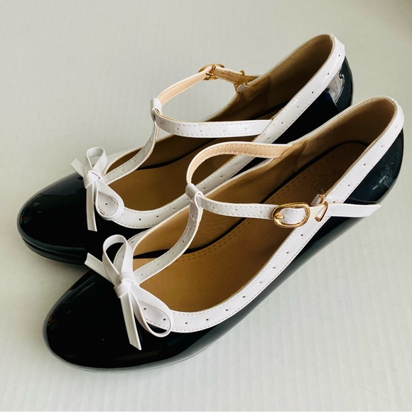 Women T-Strap High Heels Bow Platform Round Toe Pumps Leather Summer Sweet Shoes - Picture 3 of 10